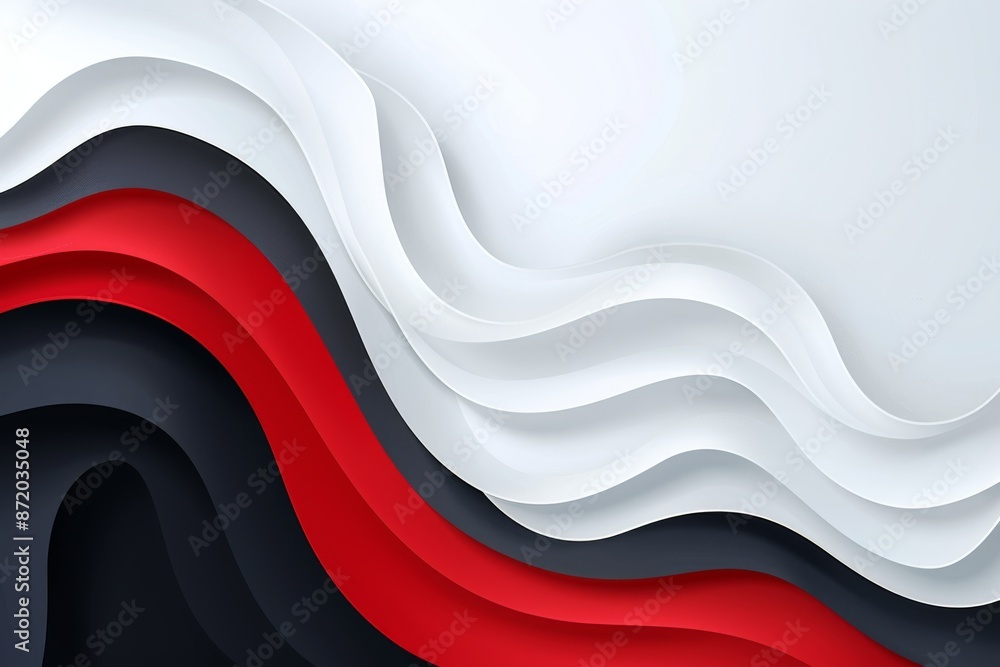 Poster flowing black white and red waves symbolizing creativity and elegance in a dynamic artistic setting
