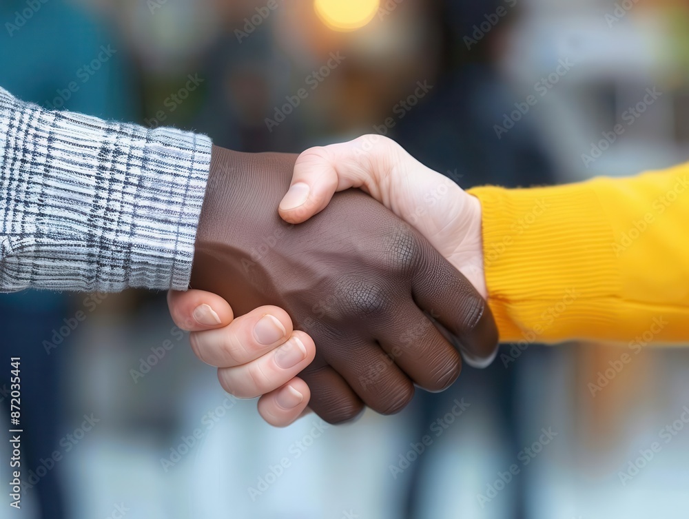 Poster dynamic networking handshake closeup of firm grip between diverse professionals conveying trust and 