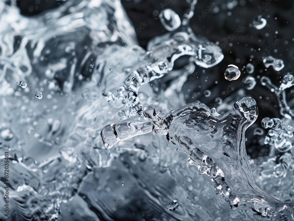 Poster dynamic splash of crystalline water frozen in time droplets and waves create abstract sculptural forms showcasing the beauty and power of this essential element
