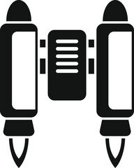 Black and white icon of a double jetpack generating thrust for future space exploration