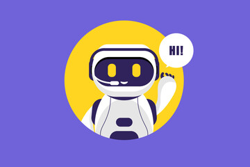 Smiling robot chat cartoon with tablet on isolated background, Vector illustration.