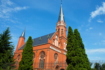 Naklejka premium Zabytkowy kościół w stylu neogotyckim w Toruniu, Polska. Historic church in neo-Gothic style in Torun, Poland.