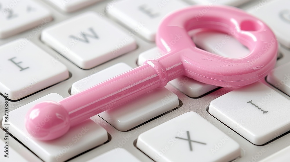 Aufkleber highlight the symbolic significance of a special colorful key on a keyboard as a visual representati