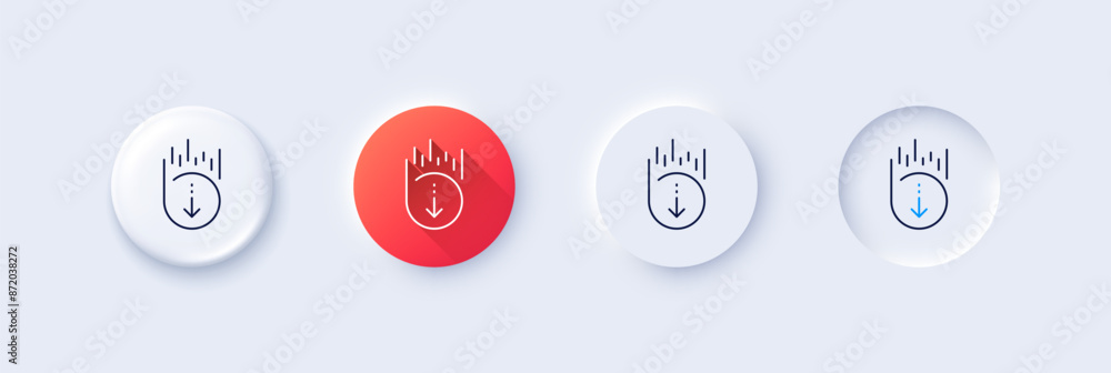Poster scroll down line icon. neumorphic, red gradient, 3d pin buttons. scrolling screen sign. swipe page. 