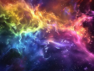 Obraz premium fractal rainbow nebula in deep space swirling cosmic dust vibrant colors hyperdetailed astrophotography style