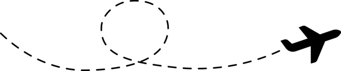 Plane icon with dotted line. Flight transport symbol. Airplane icon vector with line trace. Travel flat illustration. Travel symbol. Vector EPS 10