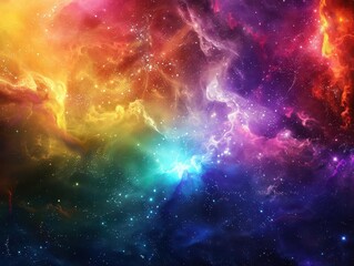 Naklejka premium fractal rainbow nebula in deep space swirling cosmic dust vibrant colors hyperdetailed astrophotography style