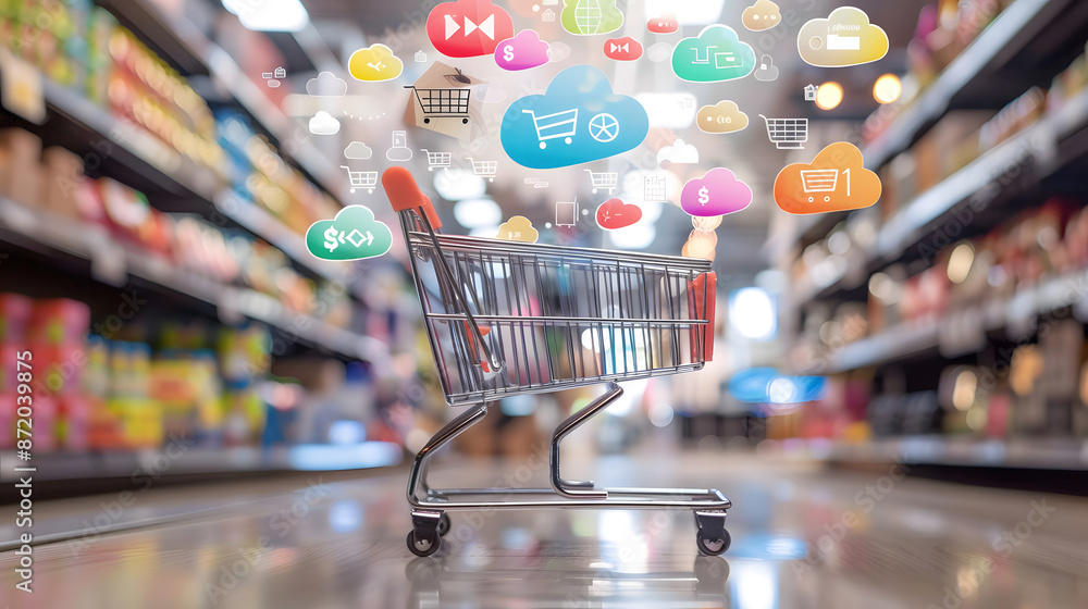 Poster cloud computing for e-commerce, the use of cloud computing in e-commerce with an image showing onlin