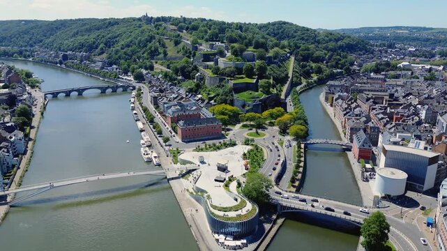 The medieval fortress of Namur, Belgium. Aerial view around the citadel.