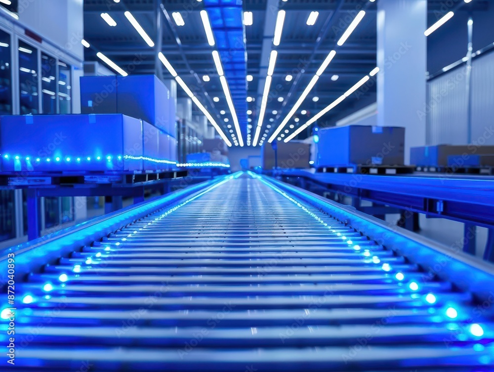 Aufkleber hightech warehouse interior with automated conveyor belt system efficient operations rows of package