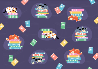 background pattern with books and cats world book and cat day