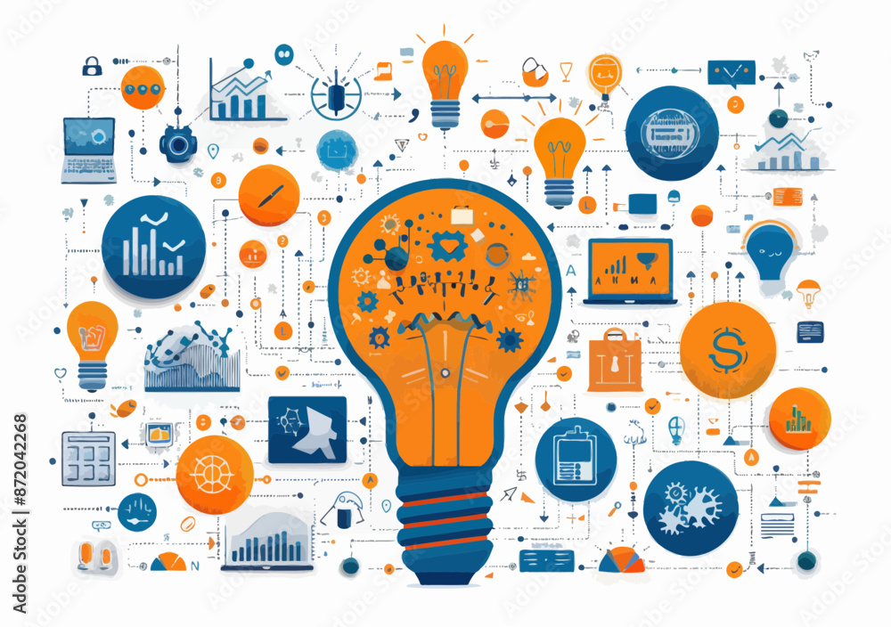 Poster innovative business project brainstorming and idea generation minimalistic vector illustration with 