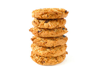 Stack of oatmeal cookies with raisin