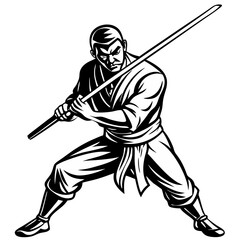 A cartoon illustration of a young warrior with a sword, perfect for a comic or taekwondo-themed design