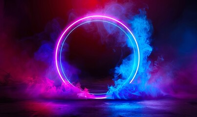 Obraz premium A neon ring in the middle of smoke.