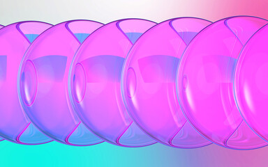 虹色に耀くレンズ群の3Dイラストレーション