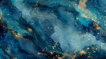Obraz premium luxury wallpaper. Blue marble and gold abstract background texture. Indigo ocean blue marbling with natural luxury style swirls of marble and gold powder
