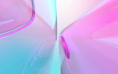 虹色に耀くレンズ群の3Dイラストレーション