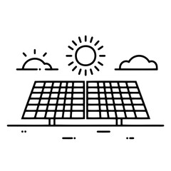 Solar Panels with Sun and Clouds Illustration