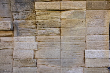 detail of aqueduct Pont du Gard's stone blocks, France