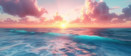 Fototapeta premium Beach sunrise summer vacation horizon sea water surface background banner inspire nature landscape coast beautiful wonderful tropical island paradise