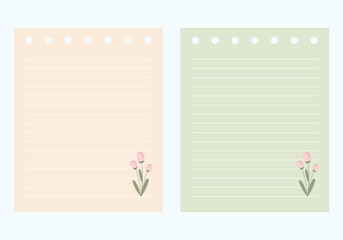Set of Colorful Lined Note Paper Memo with Flowers