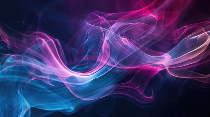 Soft-focus photograph capturing the delicate swirls of pink and blue smoke against a solid black background, creating a serene and abstract scene