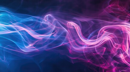 Obraz premium Soft-focus photograph capturing the delicate swirls of pink and blue smoke against a solid black background, creating a serene and abstract scene