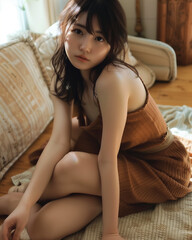 リビングに座る綺麗な女性