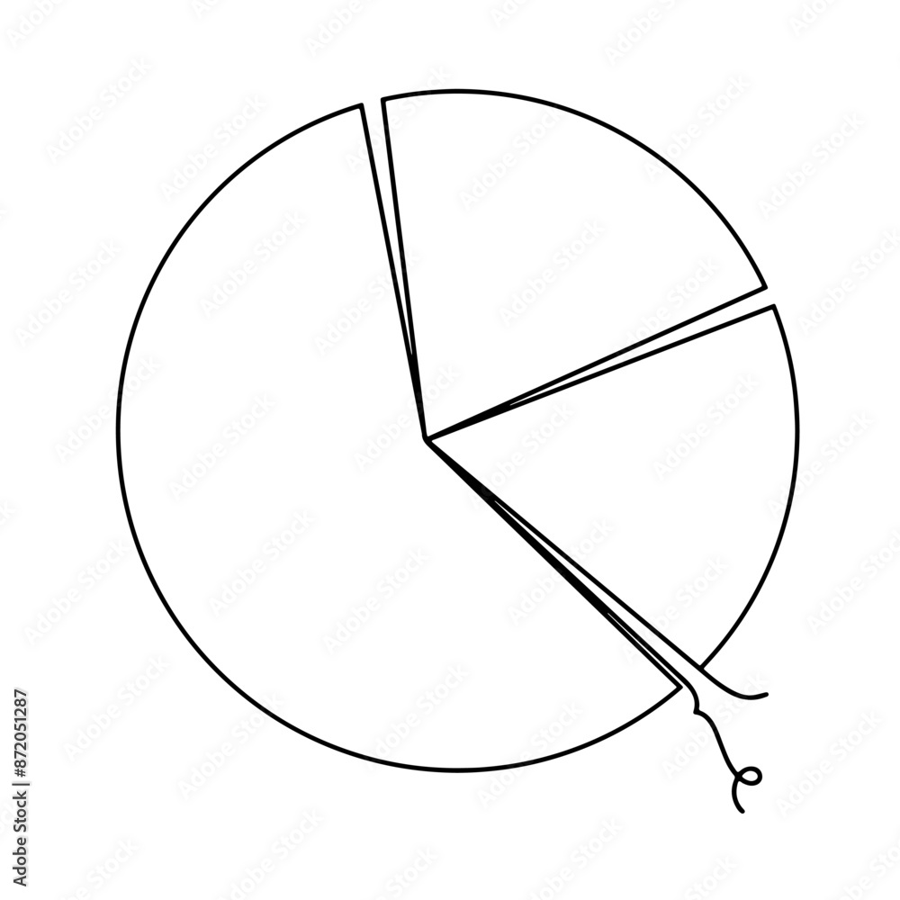 Poster continuous line drawing of pie chart icon isolated on transparent background. vector illustration