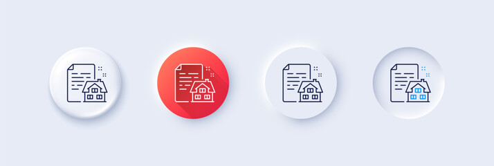 Lease contract line icon. Neumorphic, Red gradient, 3d pin buttons. Rent house sign. Property agreement symbol. Line icons. Neumorphic buttons with outline signs. Vector