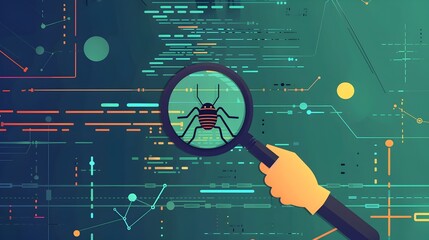 coding bug magnifying glass zooming on a bug concept of software website vulnerabilities security issues 