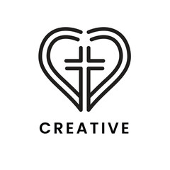 Heart symbol logo with thick black lines that form a heart shape with a cross in the middle. This design is very suitable for o charity activities, church services