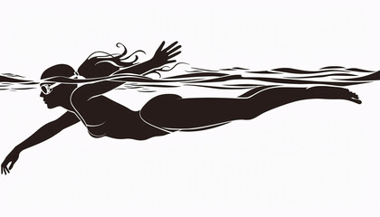 Female swimming competition black silhouette illustration