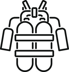 Line drawing of scuba diving equipment, featuring oxygen tanks secured with a harness, designed for safe and enjoyable underwater exploration