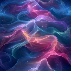 A computer generated image of colorful smoke on a dark background, with hues of Purple, Violet, Pink, Magenta, Electric blue forming a mesmerizing pattern resembling water in space