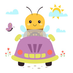 cute bee driving car