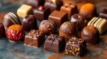 A group of chocolates on a table.