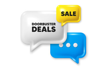 Doorbuster deals tag. Offer speech bubble 3d icon. Special offer price sign. Advertising discounts symbol. Doorbuster deals chat offer. Speech bubble sale banner. Discount balloon. Vector