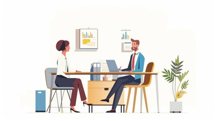 An office scene with a financial advisor presenting investment options to a client