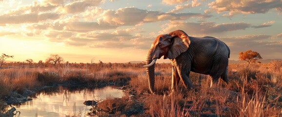 Female Elephant (Elephas Maximus Maximus) In A Bush Area At Sunset,High Resolution, Ultra HD