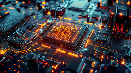 Futuristic CPU processor machine learning 3D illustration intricate and glowing design advanced technology  modern tech aesthetic