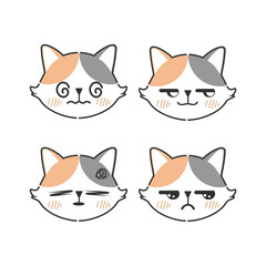 Vector set of kawaii cute cat stickers Isolated on white background