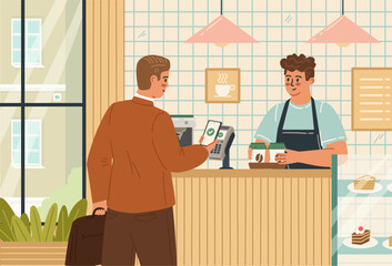 Businessman paying for coffee using nfc mobile application