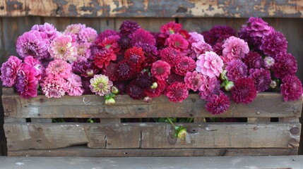 Fototapeta premium Colorful Flower Bouquets in Wooden Crate