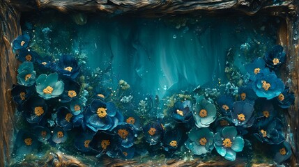 Vibrant Blue Mosaic Artwork with Yellow Accents