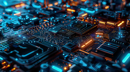 Obraz premium Advanced quantum computer futuristic design detailed circuitry glowing elements modern tech blue highlights sophisticated quantum computing