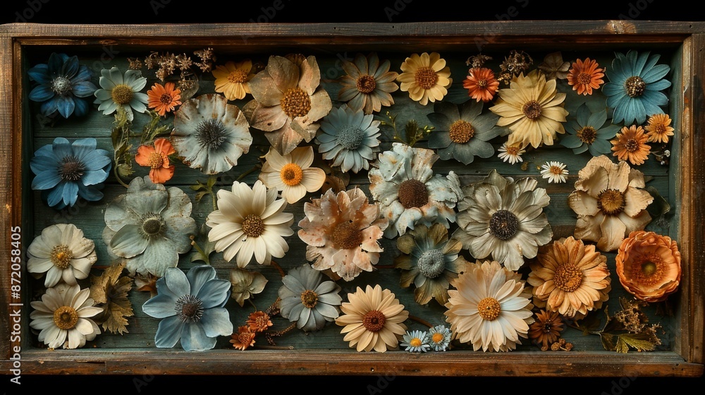 Wall mural Vibrant Flower Display in a Wooden Frame