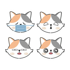 Fototapeta premium Vector set of kawaii cute cat stickers Isolated on white background