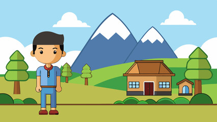 create flat and minimalist 2d cartoon village life